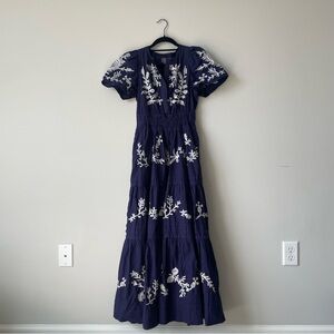 Anthropologie Somerset White and Navy Blue Floral Dress